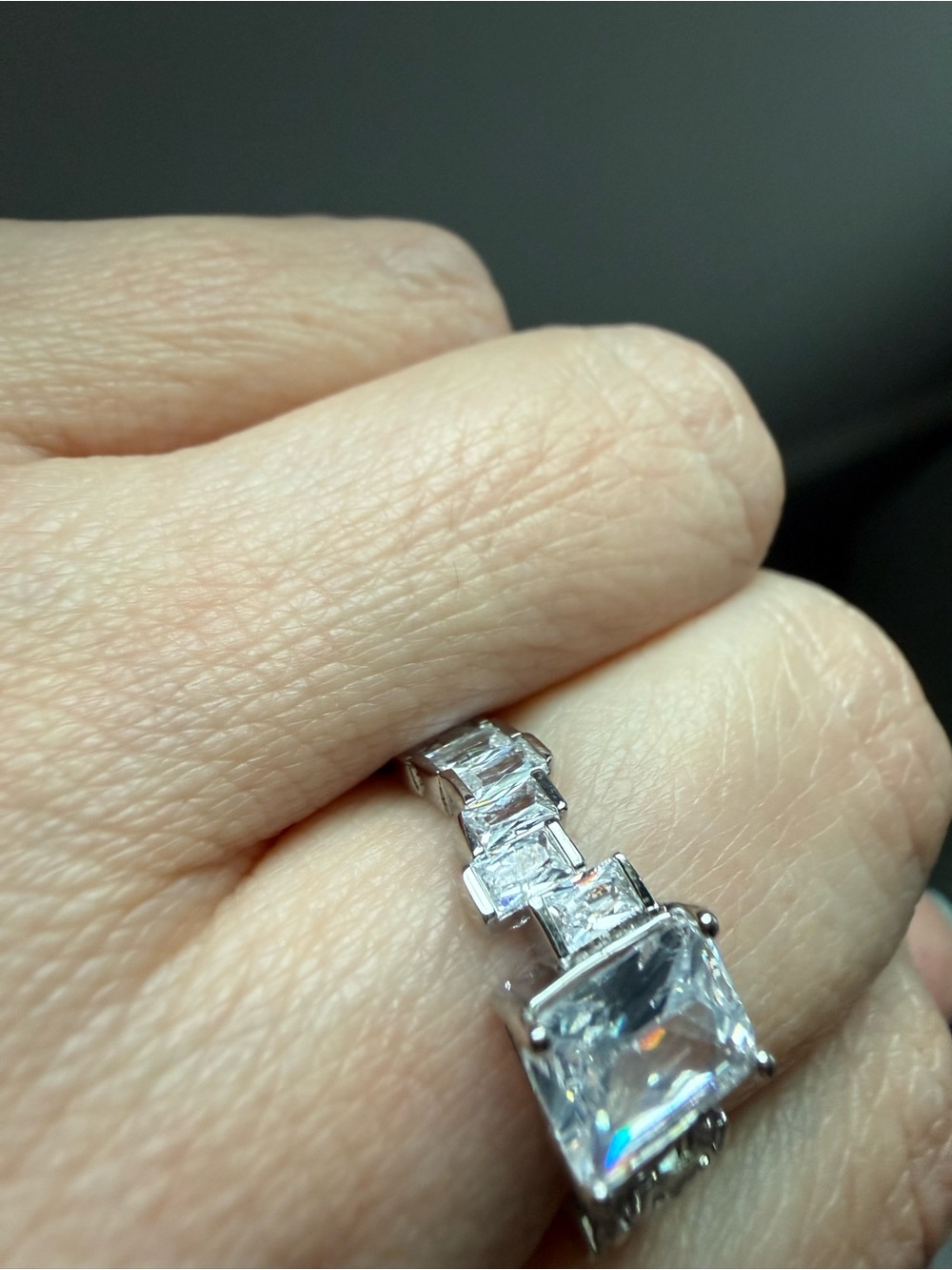 NEW!!Classic 14k White Gold-Plated Emerald Cut CZ Engagement Ring - White size 8 - Picture 9 of 15